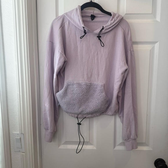 Lavender Hoodie with Sherpa Pocket, Light Purple Hoodie, Purple Sweatshirt - Picture 8 of 9